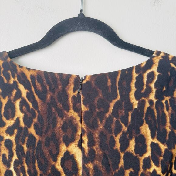 Cleo Square Neck Sleeveless Brown Leopard Print Dress Women’s Size 4 - Picture 10 of 11
